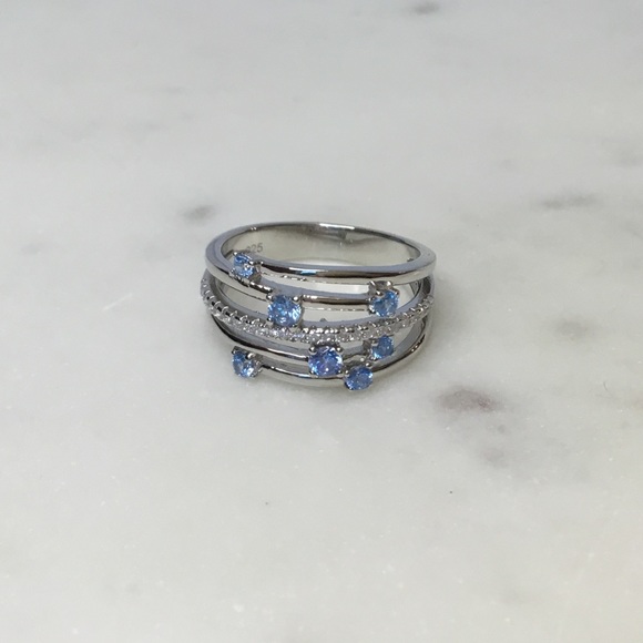 Sterling Silver Blue Topaz Cz & Clear Cz Ring - Picture 16 of 17